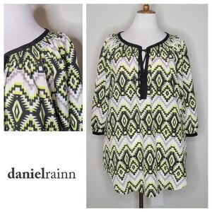 Daniel Rainn Womens 2x Tribal Geometric‎ Print Peasant Tunic Top Blouse